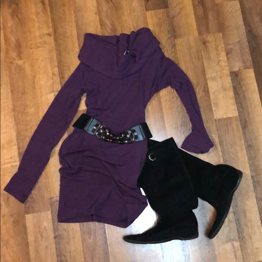 Purple scoop neck belted shirt dress size small/p